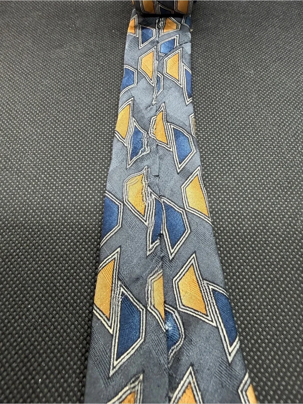 Vintage Monsieur Givenchy Silk Tie Geometric Blue Gold Made USA 57.5” x 4”